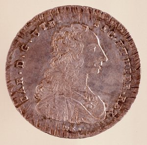 Zilveren piastra uit Napels: regeerperiode van Karel III van Spanje (1716-1788) en portret. 1750