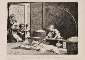Katoen spinnen, Japan, uit de Italiaanse editie van Tour du Monde, 1869