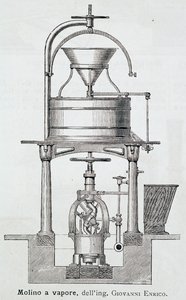 Stoommolen ontworpen door Giovanni Enrico (1851-1909), gravure Italië door Italian School