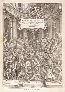 De auteur voert een anatomische dissectie uit in een chirurgisch theater, 1543
