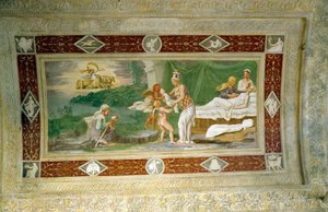 De geboorte van Memnon, plafondschildering in de loggia van het Appartamento della Grotto (Giardino Segreto) 1534 door Italian School