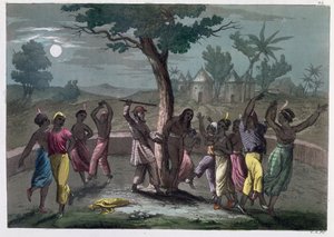 De dans van de Mombo-Jombo, volgens de reizen van Mungo Park, uit A History of Costume door J. Ferrario, gepubliceerd in Milaan ca.1820