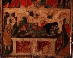 De kruisafneming van Christus (onderste helft van een paneel) door Italian School