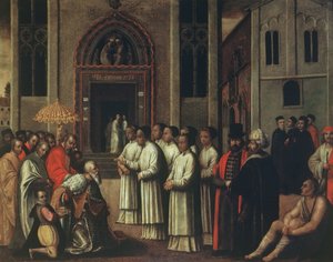 De Doge Ziani ontmoet paus Alexander III (1105-81) bij de Carita in 1172 door Italian School