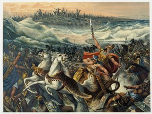 De Egyptenaren verdrinken in de Rode Zee - in "Aurea Bibbia classica: storia della rivelazione divina nell