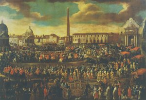 De Intocht van een ambassadeur in Rome, Piazza del Popolo door Italian School