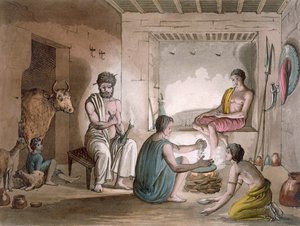De Hazorta-stam van Abessinië die in uit rotsen gehouwen huizen woont, ca. 1820-30 door Italian School