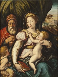 De Heilige Familie met de jonge St. Johannes door Italian School