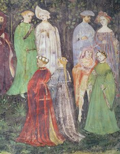 De Maand Juni, detail van edellieden en vrouwen die wandelen, c.1400 door Italian School