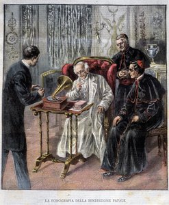 De fonograaf van de zegening van paus Leo XIII - in "La Tribuna Illustrata" van 29 maart door Italian School