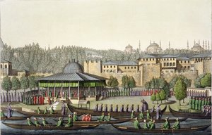 De Presentatie van de Admiraal aan de Sultan, plaat 14 uit Deel III, Volume I van De Geschiedenis van de Naties, gegraveerd door Giacomo Bussi, ca. 1820