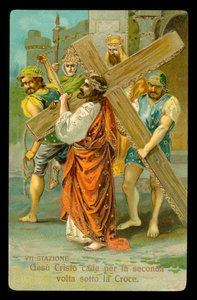 De kruisweg (uit een set van 14) (kleurenlitho) door Italian School