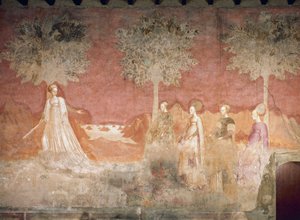 Het balspel, scène uit de Spelencyclus, ca 1445-1450, fresco, Palazzo Borromeo, Milaan, Lombardije, Italië