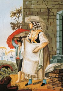 De linnen- en kantverkoper in Napels, Italië door Italian School