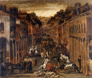 De pest van 1630 in Bologna. Eigendom van een bank in Bologna door Italian School