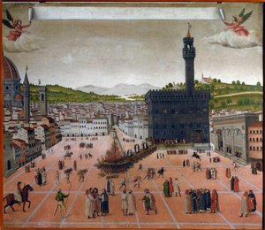 De brandstapel van Girolamo Savonarola op Piazza della Signoria, Florence in 1498
