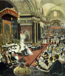 Het religieuze huwelijk van degene die koning Victor Emmanuel III zal worden met prinses Helene van Montenegro in de kerk van Santa Maria degli Angeli in Rome in 1896.