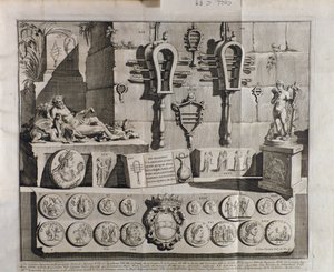 Het sistrum (sistra), verschillende voorstellingen uit De sistris door Benedictus Bacchinius (1651-1721). door Italian School