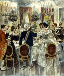 Het huwelijksbanket van de bruiden Victor Emmanuel III en Helene van Montenegro wordt gehouden in het Quirinaal Paleis, Rome. 1896. door Italian School