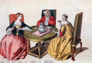 Drie Venetiaanse edelen genieten van een chocolade