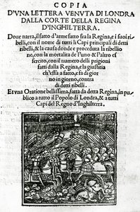 Titelpagina voor een kopie van een brief verzonden vanuit het hof van de koningin van Engeland door Italian School