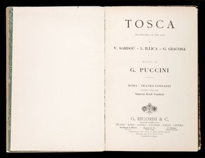 Titelpagina, Libretto della Tosca, Edizione Ricordi, Italië door Italian School