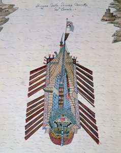 Trireem (schip met drie rijen roeiers), uit Verhandeling over maritieme militie, door Cristoforo Canal (1510-1562), Italië door Italian School