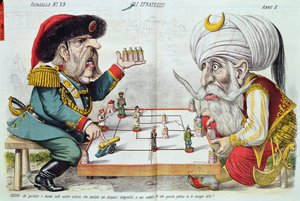 Turkije en Rusland spelen een strategisch spel, uit Le Perroquet, 1877 door Italian School