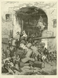 Een episode bij de barricades tijdens de vijf dagen van Milaan (gravure) door Italian School