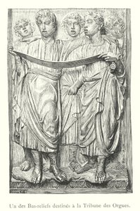 Een van de Bas-reliëfs bestemd voor de Orgeltribune (gravure) door Italian School