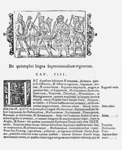 Verscheidenheid aan talen, illustratie uit Historia de Gentibus Septentrionalibus door Olaus Magnus (1490-1558), uitgegeven in Rome, 1555