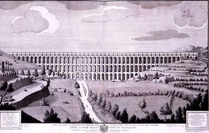 Uitzicht op het Aquaduct dat water naar het Palazzo di Caserta brengt vanuit de Maddaloni (gravure) door Italian School