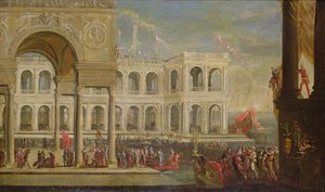 Uitzicht op het Paleis en Koningin Joanna I van Napels door Italian School