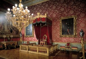 Zicht op de Troonzaal of Kamerheren Kamer 19e eeuw Koninklijke Appartementen, Palazzo Pitti, Florence Italië