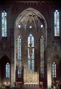 Zicht op de cappella maggiore van de kerk van Santa Croce, met fresco, begin 14e eeuw