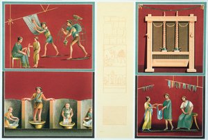 Wassen en drogen van wasgoed, kopie van een Pompeiaanse fresco door Italian School