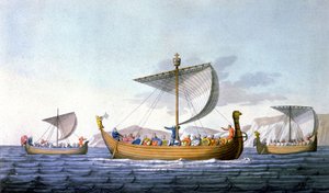 Willem de Veroveraar en zijn vloot, op weg naar Engeland, illustratie uit 