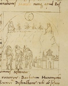 Ms.LAT.446 fol.2v De wijzen bestuderen de beweging van de sterren om de exacte datum van Pasen te bepalen, uit Ortopascha door de Pelgrim Priscian