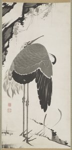 Kraanvogels, een van een paar, Hangende Rol, Edo-periode door Ito Jakuchu