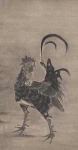 Hanekammen, Hen en Kuikens, links van een paar, 1795 door Ito Jakuchu