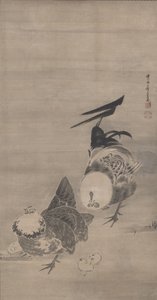 Hanekammen, Hen, en Kuikens, rechts van een paar, 1795 door Ito Jakuchu