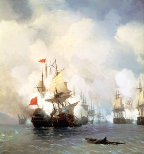 Russisch: "Slag in de Straat van Chios op 24 juni 1770 " Slag bij Chios op 24 juni 1770