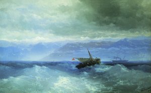 Russisch: "Kaukasusgebergte vanaf de zee" Kaukasusgebergte vanaf de zee