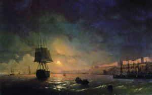 Russisch: "Gezicht op Odessa in Maanlicht Nacht" Odessa in Maanlicht