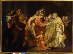 De Russische prins Sviatoslav I (ca. 945-972) herenigt zich met zijn familie in Kiev na de Donaucampagne van 967. door Ivan Akimovich Akimov