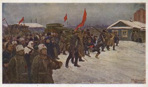 Demonstratie van soldaten en arbeiders tijdens de Februarirevolutie van 1917 in Rusland