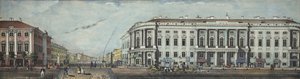 De Politiebrug met het Stroganov Paleis. Uit het panorama van de Nevsky Prospekt, 1830