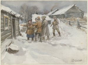 Voor zoek en inbeslagname uit de serie aquarellen Russische revolutie, 1920 door Ivan Alexeyevich Vladimirov