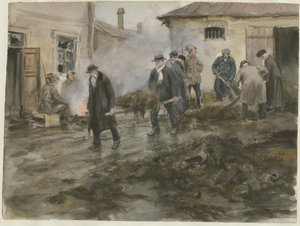 Bourgeoisie die de stallen schoonmaakt uit de serie aquarellen Russische revolutie, 1920 door Ivan Alexeyevich Vladimirov