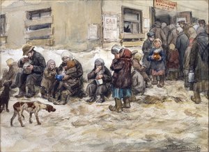 Hongersjaren in Petrograd. Een ""Gemeenschappelijke eetzaal."" door Vladimirov, Ivan Alexeyevich (1869-1947)